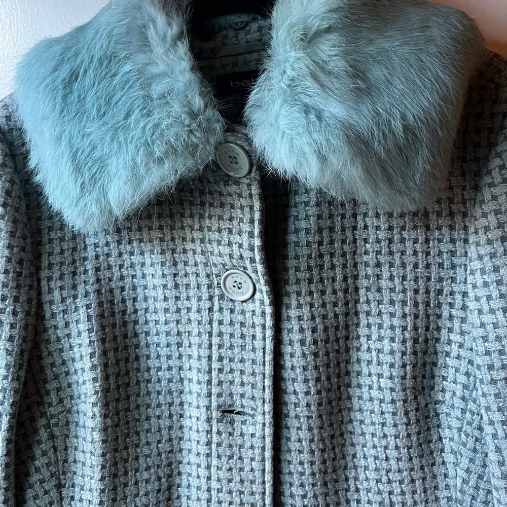 Bebe Blue Teddy Jacket with Plush Fur Collar